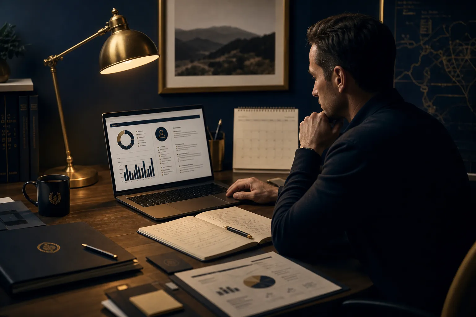 Sales rep reviewing prospect research before a call